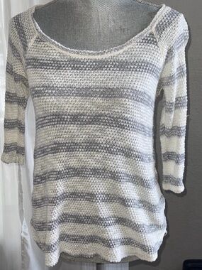 Maurices white and Gray Striped Scoop Neck Sweater